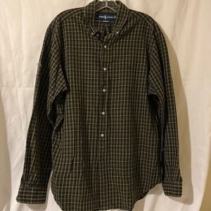 Ralph Lauren Men’s Size Large Green Black Plaid Casual Button Front Shirt